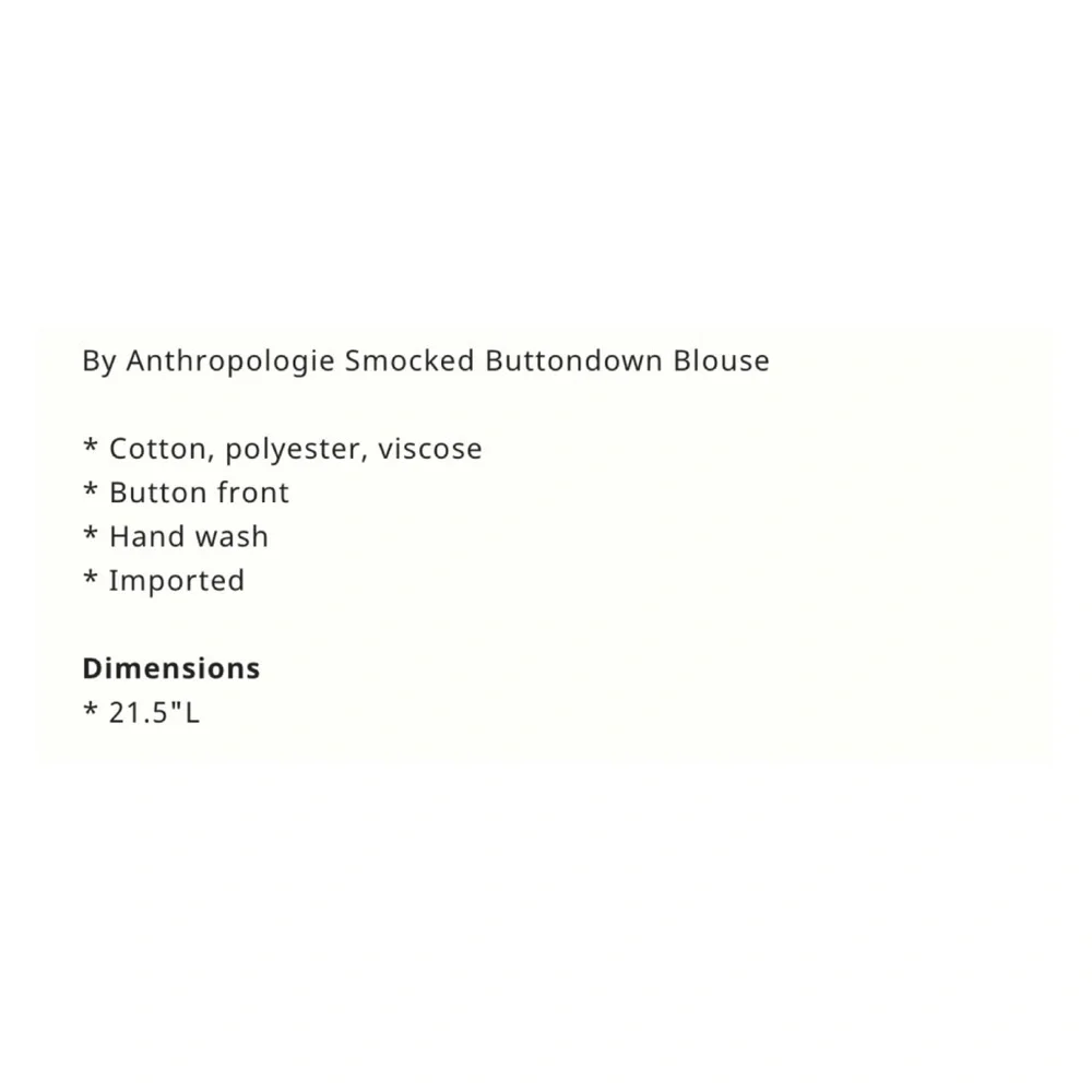 NWOT Anthropologie Smocked Buttondown Blouse  Size Small - Picture 16 of 16